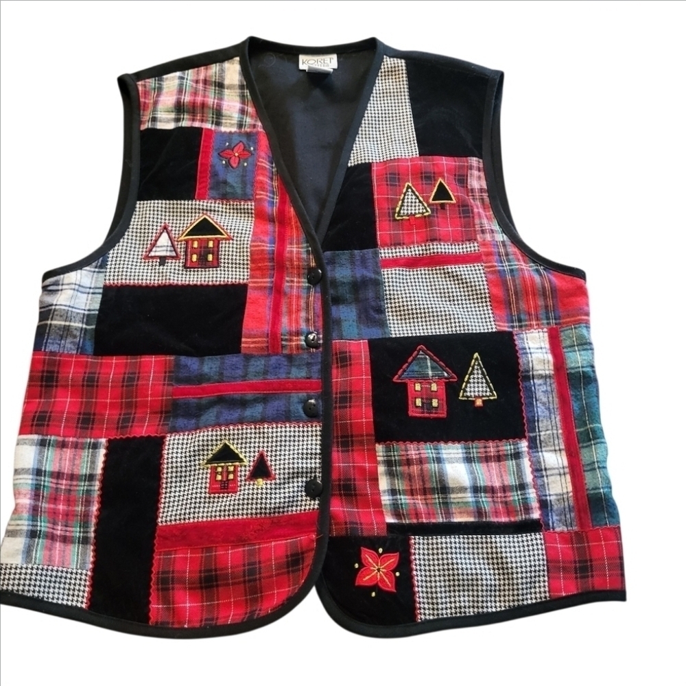 Vintage 90s Koret Christmas Patchwork Quilted Vest Size Small